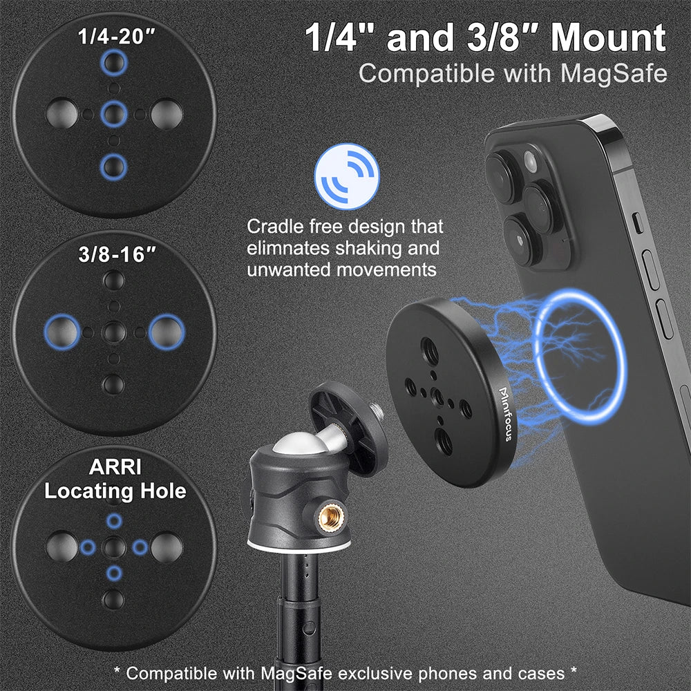 Magnetic Smartphone Tripod for MagSafe, Mini Extendable Selfie Stick 360° Ball Head Tripod Stand Handle Grip for iPhone 14 13 12