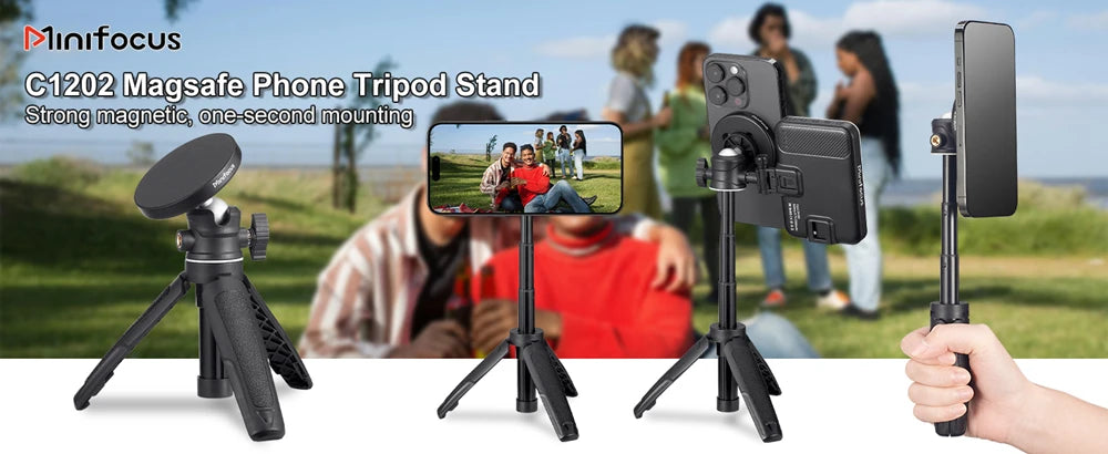 Magnetic Smartphone Tripod for MagSafe, Mini Extendable Selfie Stick 360° Ball Head Tripod Stand Handle Grip for iPhone 14 13 12
