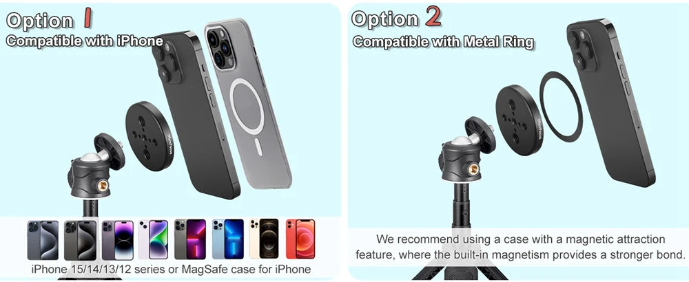 Magnetic Smartphone Tripod for MagSafe, Mini Extendable Selfie Stick 360° Ball Head Tripod Stand Handle Grip for iPhone 14 13 12